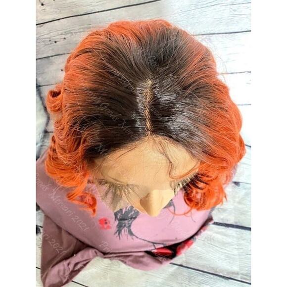 Synthetic Lace Front Wig Dark Roots Custom Color Wavy Bob Cut Style Ready 14-16" - Picture 7 of 12